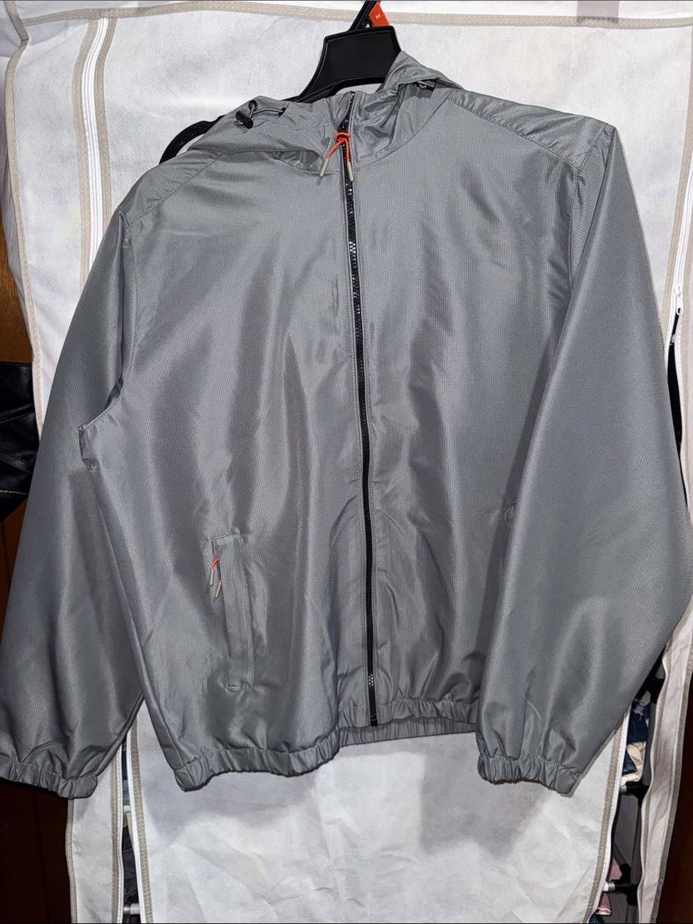 Ozark Trail Gray Hooded Windbreaker with Subtle Orange Pulls